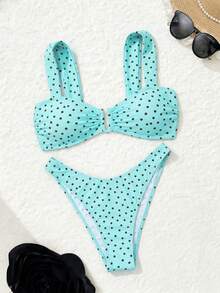 Bonvoyette Summer Bestselling Polka Dot Pattern Design Fashionable Beach Bikini Set For Girls - Mint Green - View 5