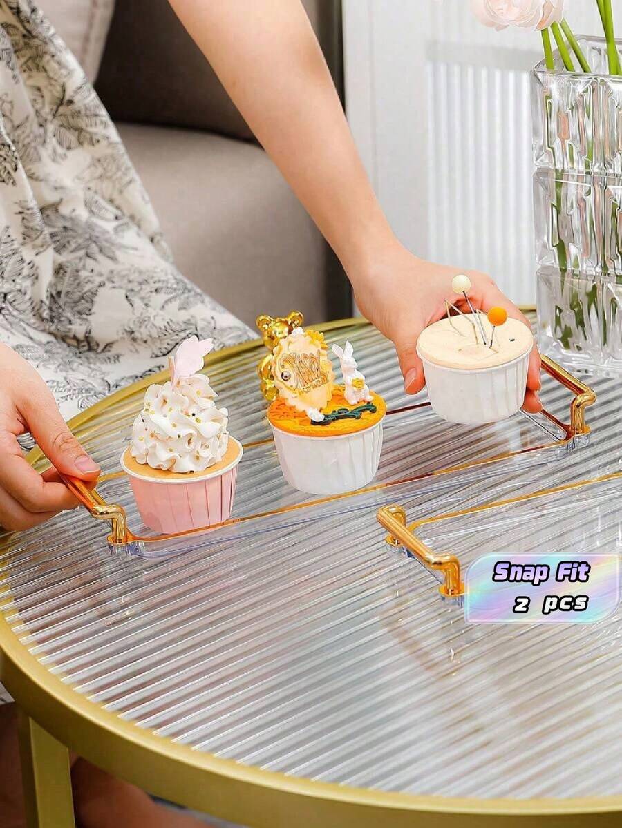 2pcs, Plastic Tray, Household Table Tray, Dim Sum Tray, Candy Simple Tray - Clear - View 1
