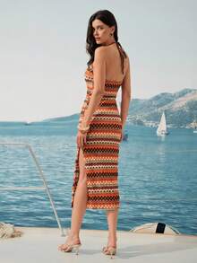 Breezaya Đầm maxi không tay cổ yếm kiểu đồng quê xẻ cao bên hông dành cho nữ. - Nhiều màu - Xem 2