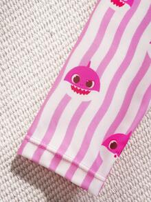 BABY SHARK X SHEIN Young Girl Striped Cartoon Print One-Piece Swimsuit - Pink - View 6
