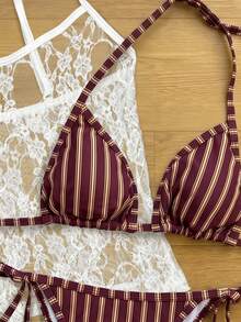 Elavelle Bộ 3 món bikini buộc cổ in họa tiết ngẫu nhiên dành cho nữ, thích hợp cho mùa xuân/hè. - Nhiều màu - Xem 6
