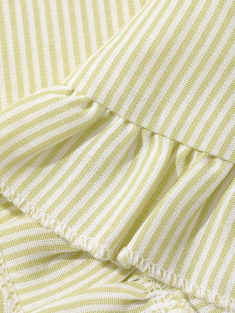 Women's Frill Trim Striped Camisole And Shorts Pajama Set