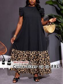 SHEIN CURVE+ Curve 尺码 US22 音乐节、海滨度假、波西米亚风 2026 加大码 女装 春夏新款 度假风 优雅日常休闲 宽松 干净 色卡 蓝色 编织纹理面料 无袖 荷叶边拼接 荷叶边拼接 立领 女装 加大码 长裙 春夏 - 彩色 - 查看 7