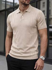 Manfinity Bizformal Áo polo nam cổ bẻ lịch sự phong cách casual, thoải mái mặc mùa hè, thiết kế đa năng và tinh tế. Áo polo nam dệt kim, màu xanh lá, quần áo nam, áo polo, áo golf nam. - Màu be - Xem 4
