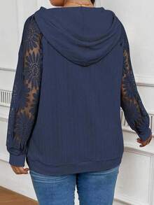INAWLY Sudadera con capucha blanca con aplicación de encaje para mujer talla grande, ideal para otoño, graduación, regreso a clases, maestros, otoño e invierno - Azul Marino - Ver 2