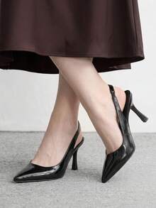 CUCCOO BIZCHIC Women's New Stylish High Heels With Color Blocking, Pointed Toe, Open Back, Round Toe, Sexy & Versatile For Commute, Holiday, Spring/Autumn, Workplace, Classic Elegant Pumps - Black - View 4