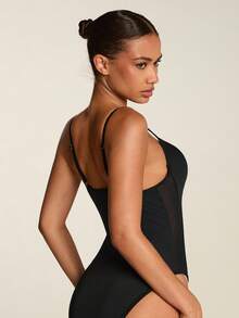SHEIN BAE Tuta estiva da donna in nero con inserti in rete senza maniche - nero - Visualizzare 2