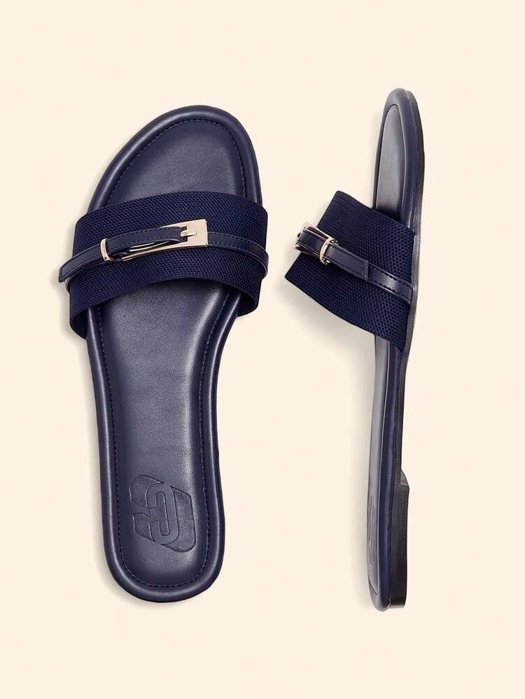CUCCOO BASICS Women Shoes New Fashion Versatile Dark Blue Knitted Flat Bottom One Piece Women's Flat Sandals Slippers Lightweight Not Tired Lazy Sandals Women's Flat Sandals