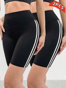 Velisys Velisys Celana Pendek Yoga Olahraga Motif Garis Samping Musim Panas - Hitam - View 4