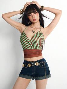 Rina Fox Áo tank top hai dây hở lưng kẻ sọc dành cho nữ, thời trang mùa hè. - Nhiều màu - Xem 5