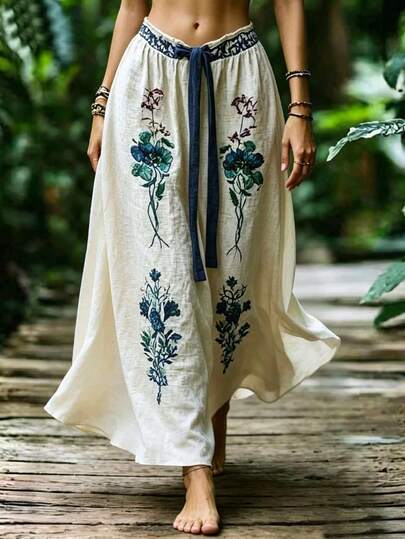 Zayélia 女士碎花系带休闲半身裙
