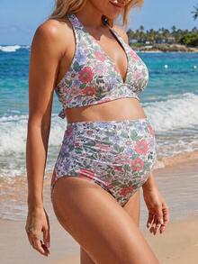 SHEIN 26SS Summer Beach Vacation Floral Maternity Swimwear Set - Multicolor - View 4