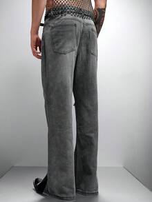 Zorclune Quần jeans ống loe bỏ túi đơn giản dành cho nam - Xám - Xem 2