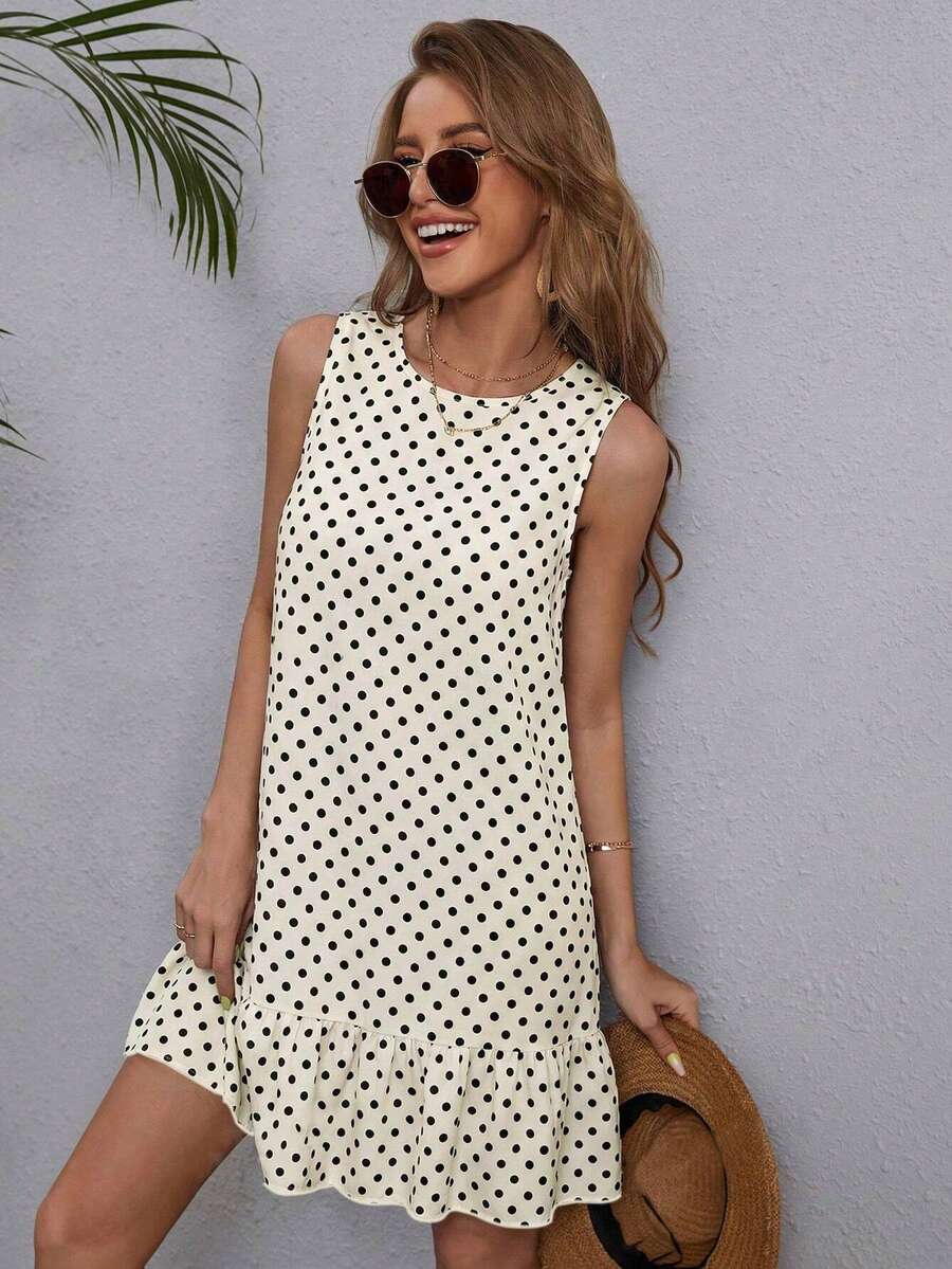 EMERY ROSE Round Neck Short Sleeve A-Line Hem Patchwork Dress,Summer Dresses For Women - Light Yellow - View 1