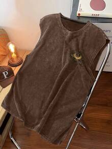 Manfinity Roghcode Áo tank top nam phong cách Gothic tối giản, chất liệu cotton, vạt ngắn, thiết kế rách rưới, họa tiết dập nổi hình chữ thập đơn giản, có bán trên INS, phù hợp cho phong cách đường phố, thường ngày, tụ họp, hoạt động ngoài trời, quà tặng ngày lễ. - Cà phê nâu - Xem 2