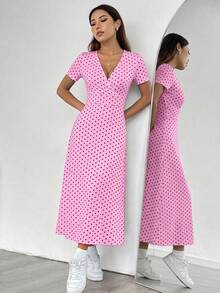 SHEIN PETITE Đầm ngắn tay mùa hè cổ chữ V họa tiết hoa nhí dành cho nữ (cắt ngẫu nhiên) - Trang phục maxi cho nữ - Nhiều màu - Xem 5