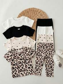 SHEIN Bộ 4 quần legging mùa hè cho bé gái, họa tiết da báo, chấm bi và trái tim, chất liệu mềm mại, co giãn, thích hợp cho kỳ nghỉ, đi biển, tiệc tùng. Quần áo trẻ em in họa tiết da báo, quần legging họa tiết da báo đốm, quần legging dễ thương cho bé gái. - Nhiều màu - Xem 3