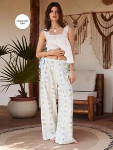 Lullawish Women's Autumn Vacation Shell Print Bow Decor Pajama Bottoms Vacation White Tropical - Multicolor - View 3