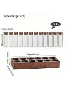6/12 Pcs Walnut Wood Base Coffee Capsule Storage Box With Lid, Reusable Glass Storage Jar For Fresh Coffee Beans, Comes With Display Stand – Perfect For Kitchen & Dining Room Decoration - Brown - View 3