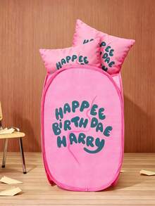 HARRY POTTER X SHEIN Polyester Fiber Foldable Storage Basket - Pop-Up Portable Storage Basket, Household Multi-Functional Storage Box, Suitable For Clothing, Toys, Sundries Sorting, Light, Durable And Easy To Clean, Suitable For Bedrooms, Living Rooms, Bathrooms, Dormitories, Travel Use, With Handle Can Be Hung Storage, Cartoon Pattern Design Fashion - Pink - View 2