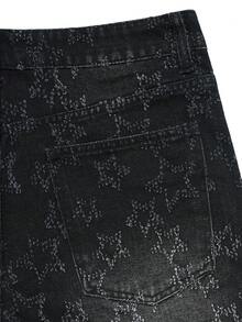 Manfinity EMRG Quần short denim đen mài bạc kiểu dáng đường phố Mỹ dành cho nam, họa tiết ngôi sao rách rưới và đính đá lấp lánh. - màu đen - Xem 4