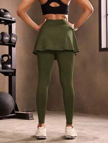 Powerista Women's Casual Solid Color Sports Leggings - Army Green - View 2