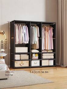 1PC Multifunctional Portable Wardrobe Closet Dustproof Freestanding Floor Standing Assembly Storage Rack For Bedroom Living Room Home Holiday Gift Christmas Gift - Multicolor - View 12