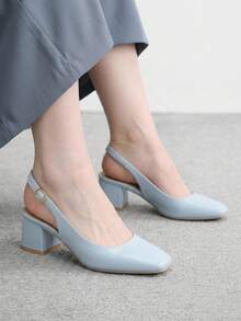 CUCCOO BIZCHIC 女款藍色時尚百搭扣飾PU材質高跟鞋，四季通勤優雅基礎款，適合度假與日常穿搭 - 藍色 - 查看 5
