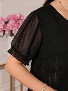 Miaspire Plus Size Women's Brown, Autumn Elegant V-Neck Puff Sleeve Blouse Top, Smart Casual Everyday Office Gym Work, Summer Teachers' Day Boho Beach - Black - View 5