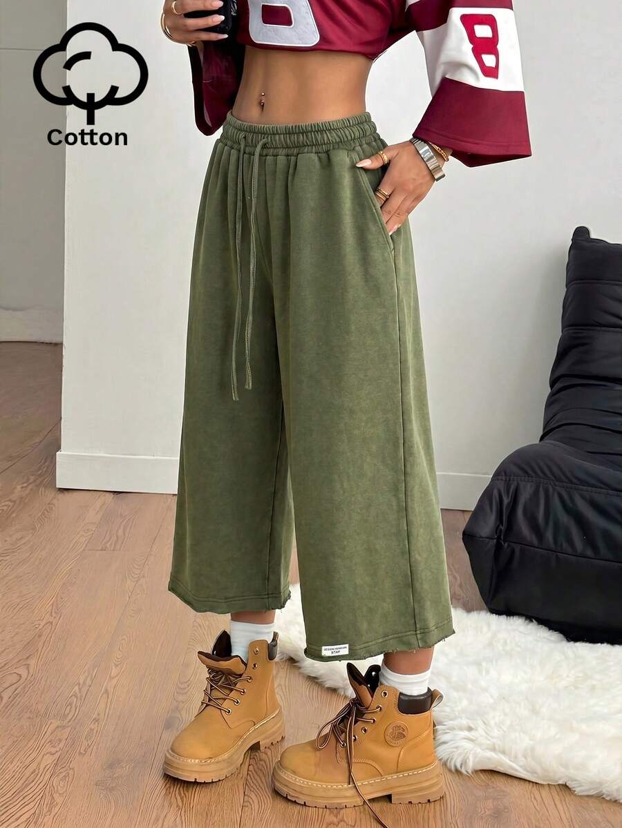 Coolane 女士春夏街头风复古水洗做旧舒适牛仔效果黑色短裤 - 軍綠色 - 查看 1