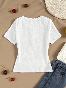 SHEIN Áo thun ngắn tay dáng ôm, đơn giản, cài cúc, thích hợp mặc hàng ngày cho nữ tuổi teen. - trắng - Xem 2
