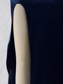 SHEIN 女童深藍色正式禮服，優雅緞面單肩修身長裙，輕盈柔軟面料，適合晚宴、婚禮、夏季 - 藏蓝色 - 查看 4