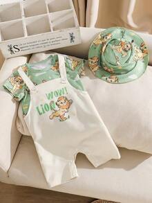 SHEIN Playful Pals Baby Boy Cute And Fun Little Lion Spring/Summer Casual Three-Piece Set, Stylish Outfit - Multicolor - View 3