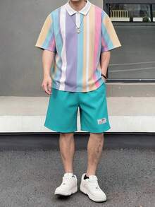 SHEIN 2pcs/Set Teen Boy Casual Collegiate Color Block Polo Shirt & Shorts Set,Summer Streetwear Preppy Outfit For Schooling,Daily Wear & Sports,Resort Wear - Multicolor - View 7