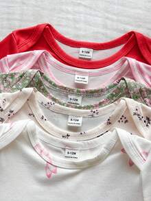 SHEIN Vintaside Kids 5件套女婴柔软舒适圆领纯色连体衣，时尚休闲日常穿着，易于穿脱，适合春夏穿着 - 彩色 - 查看 5