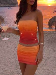 Opulessa Top tubo ajustado con estampado para mujer, adecuado para vacaciones de primavera/verano - Rojo - Ver 2