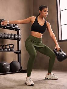 Powerista Women's Casual Solid Color Sports Leggings - Army Green - View 6