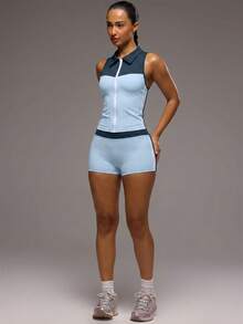 Musera Sport 撞色超短迷你运动短裤，仅限运动健身健身房普拉提日常休闲夏季穿着。 - 淺藍色 - 查看 2