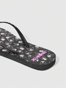 HELLO KITTY AND FRIENDS | SHEIN 女款夾腳拖鞋，可愛童趣印花搭配亮片透明鞋帶，呈現經典趣味造型，適合夏季旅遊與春季休閒旅行 - 炭黑色 - 查看 5
