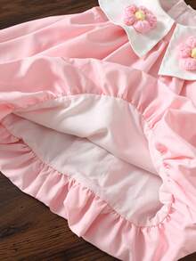 Cozy Pixies Baby Girl Floral Decor Cartoon Animal Embroidery Cute Dress - Pink - View 7