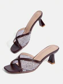 CUCCOO TILAWA Sandal Wanita Berenda Modis untuk Perjalanan Sehari-hari, Model Setengah Jejak, Warna Cokelat Kopi, Hak Tinggi, Cocok untuk Musim Panas. - Coffee Brown - View 6