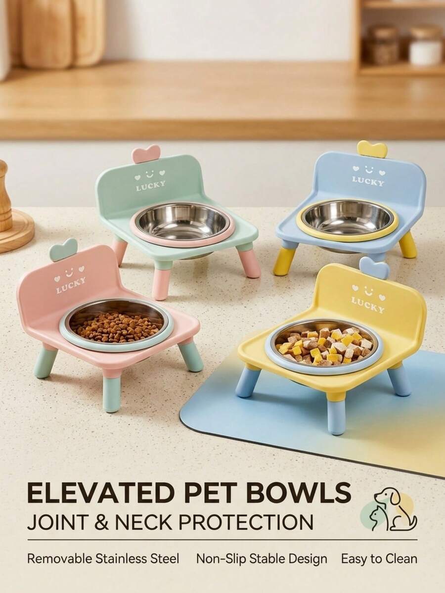 PETSIN 宠物不锈钢碗,高脚颈部保护碗,猫咪喂食器和水碗,防滑防倾倒狗碗,宠物碗 - 350ml - 查看 1