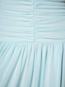 KSTM Ruched Halter Neck Maxi Dress With Deep V-Neckline Open Back And Flowy Pleated Skirt Summer Evening - Blue - View 7