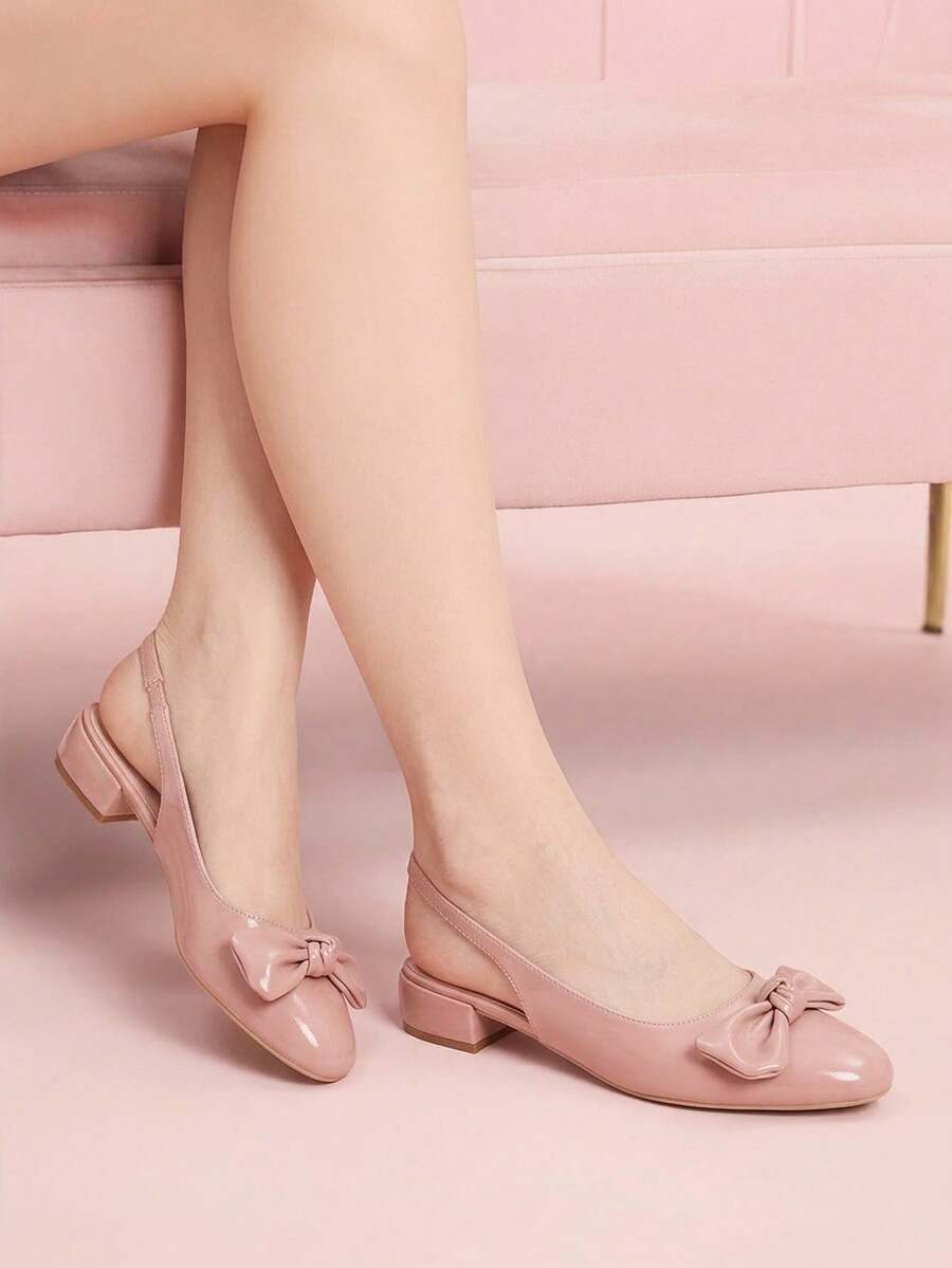 CUCCOO DOLLMOD Zapatos de mujer con punta redonda, decoración de lazo rosa mate, lindos y dulces, zapatos de estilo Mary Jane con tira trasera y tacón grueso - Rosa - Ver 1
