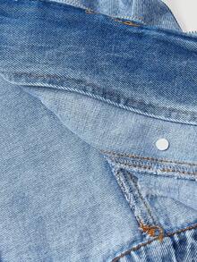 Sweetra Chaqueta vaquera de manga corta con cremallera informal para mujer, de verano - Azul - Ver 6