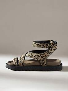 Solecia Set Of Toe Metal Buckle Open-Toed Slippers, Muffin Platform Sandals, Fashionable And Versatile, Rear Strap Platform Shoes Summer - leopard print - View 3
