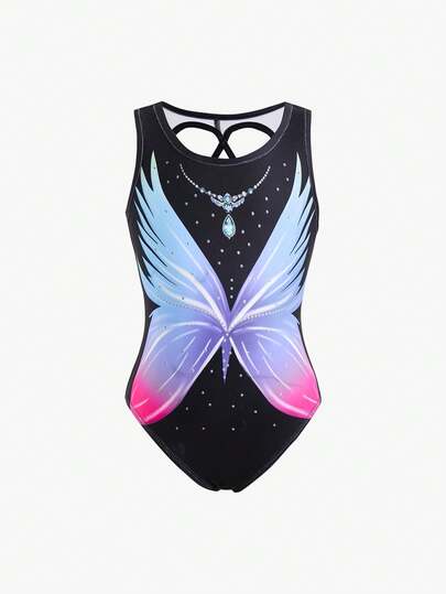 SHEIN Bộ đồ thể thao liền thân in chấm bi cho bé gái, thích hợp cho tập thể dục dụng cụ và yoga.