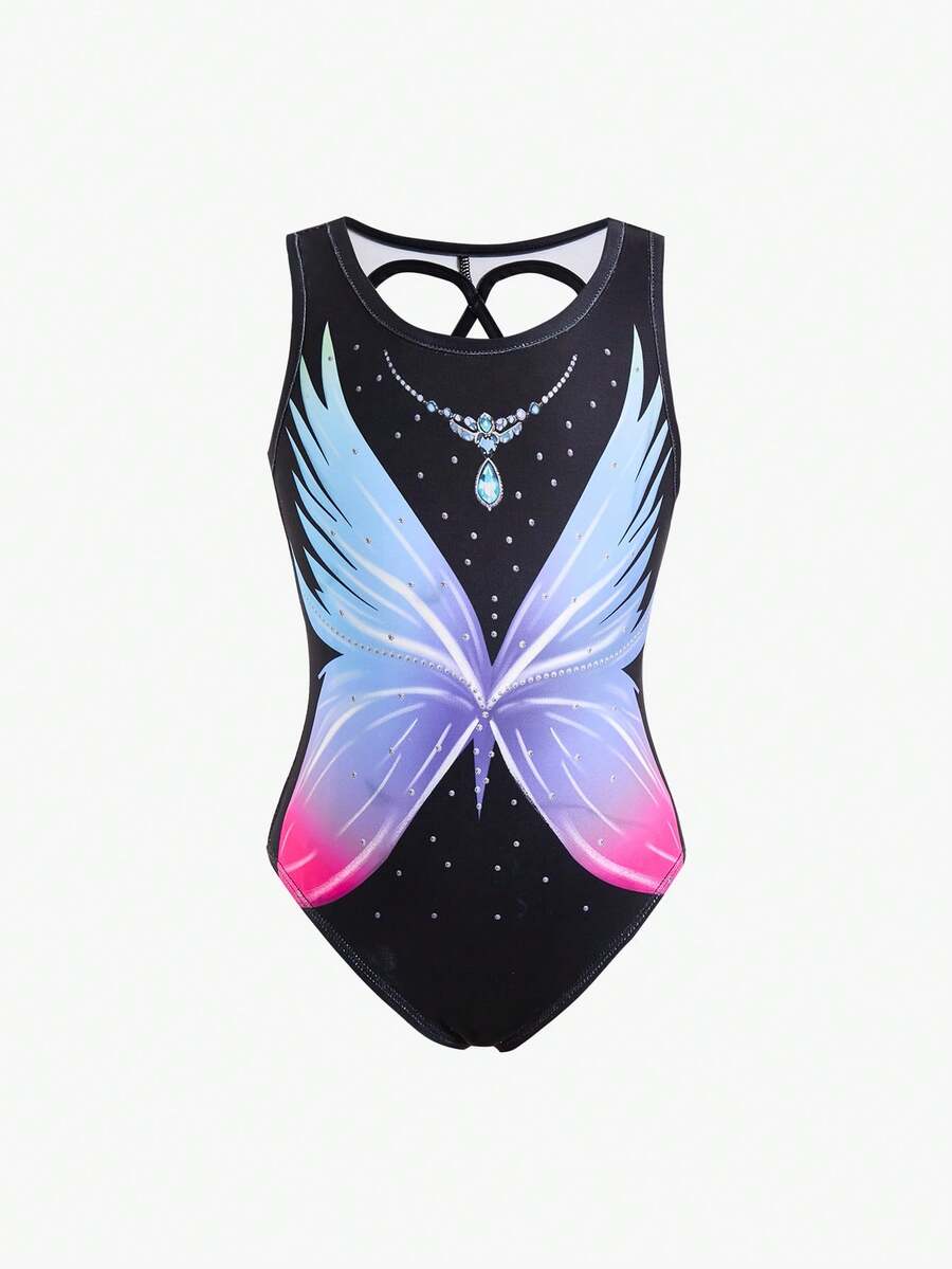 SHEIN 女童波点印花运动连体衣，适合体操、瑜伽