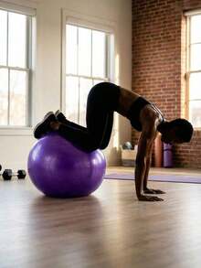 1pc Purple PVC Yoga Ball, Durable Fitness & Pilates Balance Ball For Weight Loss And Core Strength Training, Suitable For Home Workout, Paired With Yoga, Stretching And Flexibility Exercises, Pump Sold Separatelyc - Purple - View 7