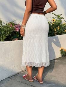 GalTyme Plus Size Women Lace Embroidery Elegant Skirt - White - View 2